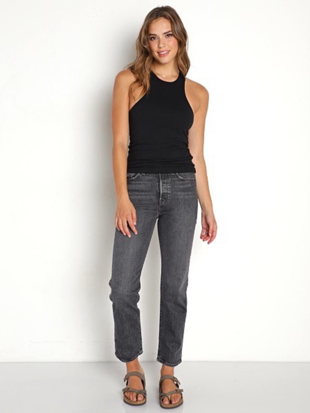 Levi’s Wedgie Straight Leg Jeans Washed Black Button Fly Size 29
